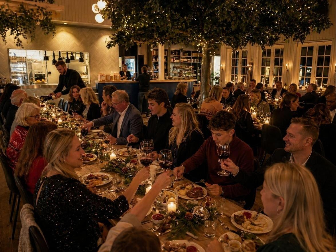 Julebord-stemning på Evje Golfkro på kvelden